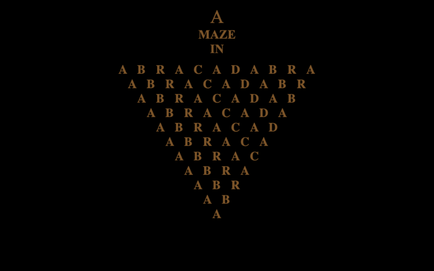 A maze in 973 eht namuh 973 homepage showing the A MAZE IN entrance and ABRACADABRA letter pattern