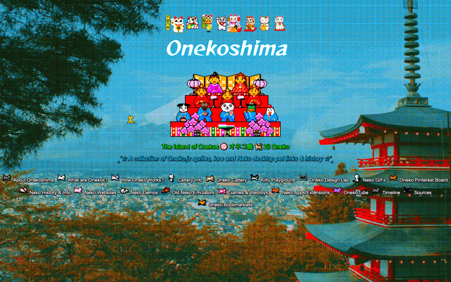Onekoshima virtual cat island dedicated to cursor-chasing pixel cats and Neko history